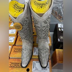 Corral Women's White with Glitter Inlay Bridal Snip Toe Cowboy Boots